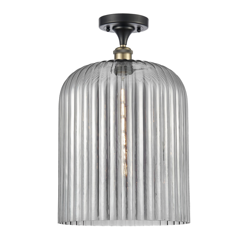 Innovations Bridal Veil 12in 1-Light Semi-Flush Mount | Industrial Black Antique Brass and Light Smoke Ribbed Glass | Model 616-1F-BAB-G559-12SM