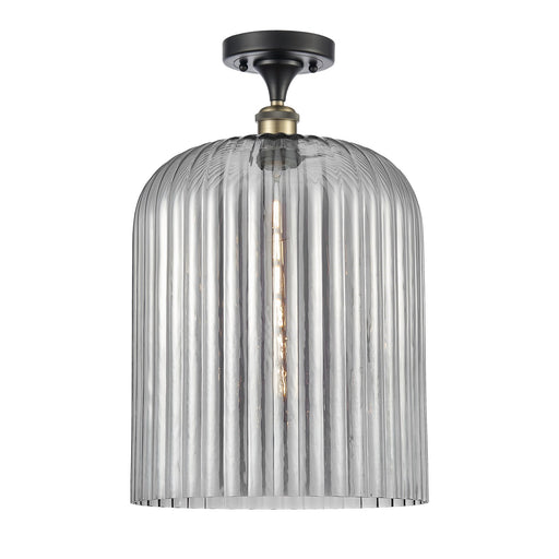 Innovations Bridal Veil 12in 1-Light Semi-Flush Mount | Industrial Black Antique Brass and Light Smoke Ribbed Glass | Model 616-1F-BAB-G559-12SM