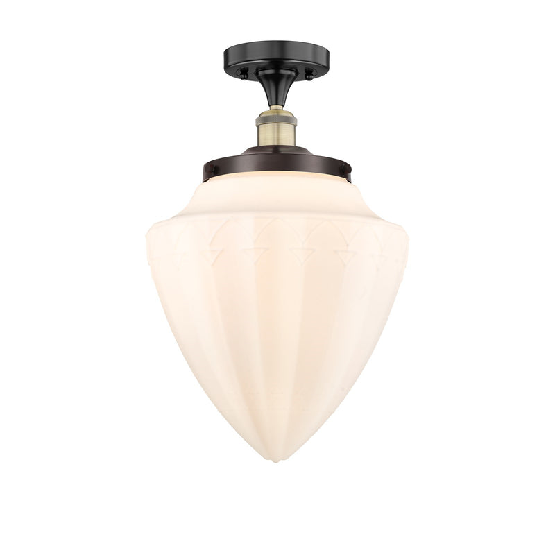 Innovations Bridgeton 12in 1-Light Semi-Flush Mount | Traditional Black Antique Brass Steel and Matte White Frosted Glass | Model 616-1F-BAB-G661-12