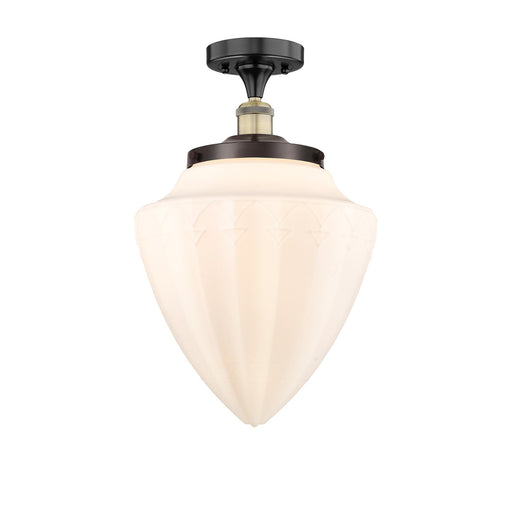 Innovations Bridgeton 12in 1-Light Semi-Flush Mount | Traditional Black Antique Brass Steel and Matte White Frosted Glass | Model 616-1F-BAB-G661-12
