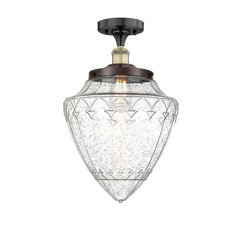 Innovations Bridgeton 12in 1-Light Semi-Flush Mount | Traditional Black Antique Brass and Seedy Glass | Entryway & Hallway | Model 616-1F-BAB-G664-12