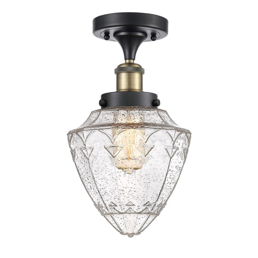 Innovations Bullet 6in 1-Light Semi-Flush Mount | Industrial Black Antique Brass Steel and Seedy Glass | Hallway & Entryway | 6 | Model 616-1F-BAB-G664-7