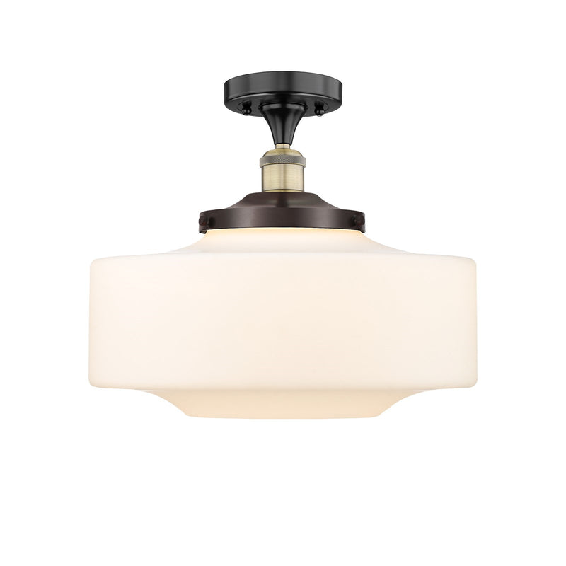 Innovations Bridgeton 16in 1-Light Semi-Flush Mount | Traditional Black Antique Brass and Matte White Frosted Glass | Entryway | Model 616-1F-BAB-G691-16