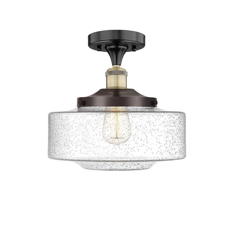 Innovations Bridgeton 12in 1-Light Semi-Flush Mount | Traditional Black Antique Brass and Seedy Glass | Hallway & Entryway | Model 616-1F-BAB-G694-12