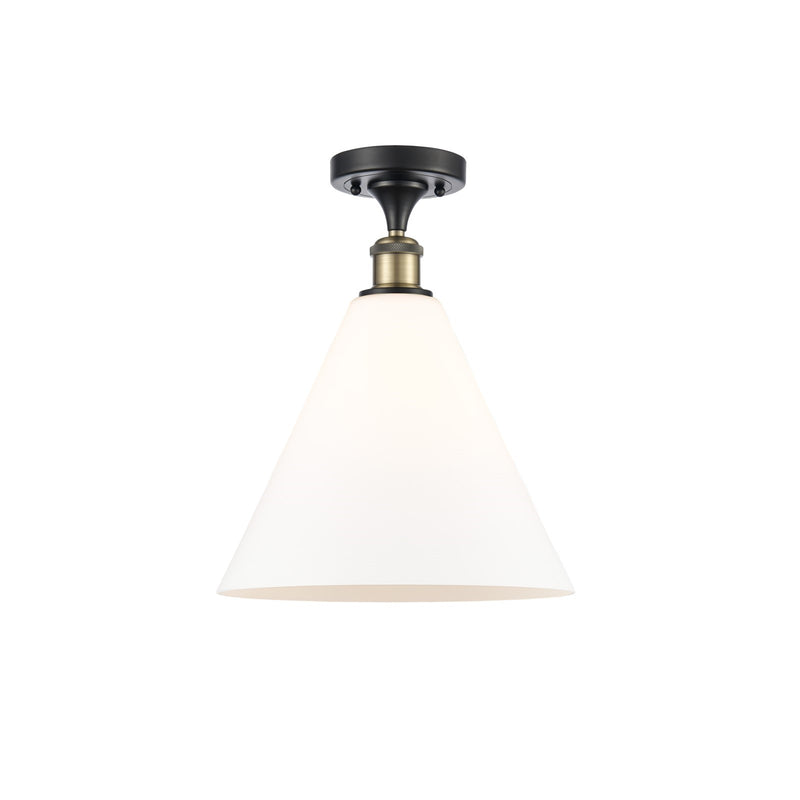 Innovations Berkshire 12in 1-Light Semi-Flush Mount | Industrial Black Antique Brass and Matte White Glass | Kitchen & Hallway | Model 616-1F-BAB-GBC-121