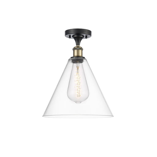 Innovations Berkshire 12in 1-Light Semi-Flush Mount | Industrial Black Antique Brass and Clear Glass | Damp Rated Entryway & | Model 616-1F-BAB-GBC-122