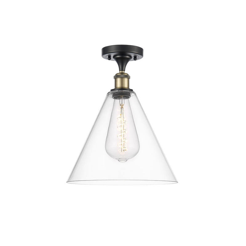 Innovations Berkshire 12in 1-Light Semi-Flush Mount | Industrial Black Antique Brass and Clear Glass | Damp Rated Entryway & | Model 616-1F-BAB-GBC-122