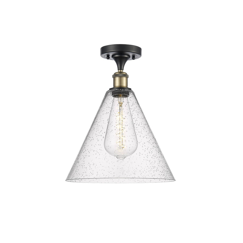 Innovations Berkshire Glass 12in 1-Light Semi-Flush Mount | Industrial Black Antique Brass Steel and Seedy Glass | Damp-Rated | Model 616-1F-BAB-GBC-124