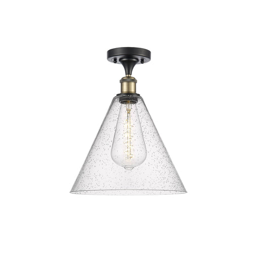 Innovations Berkshire Glass 12in 1-Light Semi-Flush Mount | Industrial Black Antique Brass Steel and Seedy Glass | Damp-Rated | Model 616-1F-BAB-GBC-124