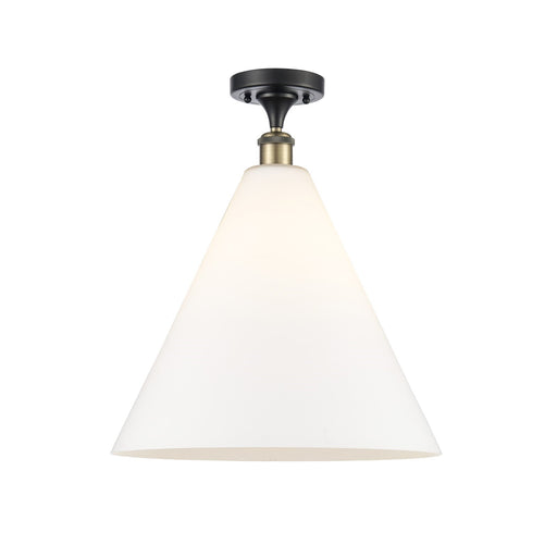 Innovations Berkshire 16in 1-Light Semi-Flush Mount | Industrial Black Antique Brass Steel and Matte White Glass | Kitchen & | Model 616-1F-BAB-GBC-161