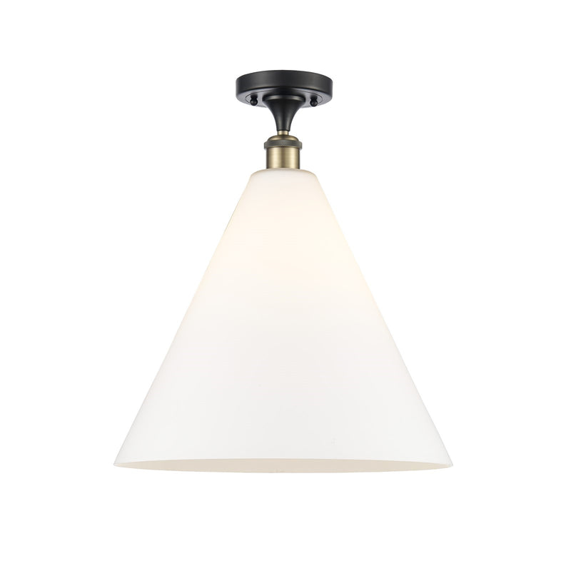 Innovations Berkshire 16in 1-Light Semi-Flush Mount | Industrial Black Antique Brass Steel and Matte White Glass | Kitchen & | Model 616-1F-BAB-GBC-161