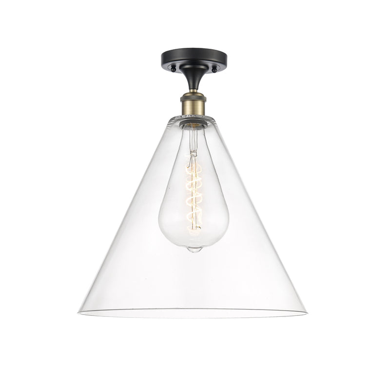 Innovations Berkshire 16in 1-Light Semi-Flush Mount | Industrial Black Antique Brass and Clear Glass | Damp Rated Entryway & | Model 616-1F-BAB-GBC-162
