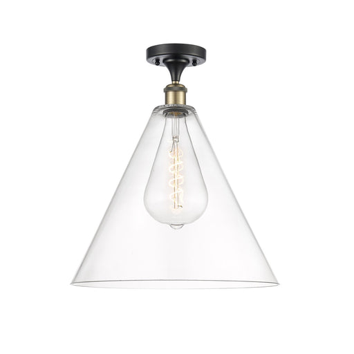 Innovations Berkshire 16in 1-Light Semi-Flush Mount | Industrial Black Antique Brass and Clear Glass | Damp Rated Entryway & | Model 616-1F-BAB-GBC-162