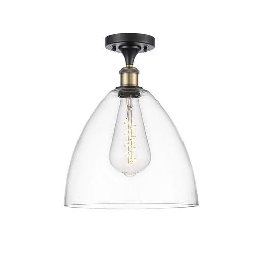 Innovations Bristol 12in 1-Light Semi-Flush Mount | Industrial Black Antique Brass Steel and Clear Glass | Entryway & Hallway | Model 616-1F-BAB-GBD-122