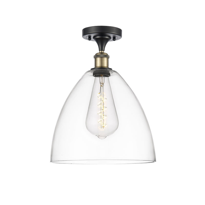 Innovations Bristol 12in 1-Light Semi-Flush Mount | Industrial Black Antique Brass Steel and Clear Glass | Entryway & Hallway | Model 616-1F-BAB-GBD-122