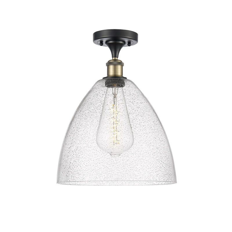Innovations Bristol 12in 1-Light Semi-Flush Mount | Industrial Black Antique Brass Steel and Seedy Glass Dome Shade | Entryway | Model 616-1F-BAB-GBD-124