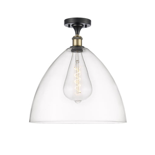 Innovations Bristol 16in 1-Light Semi-Flush Mount | Industrial Black Antique Brass Steel and Clear Glass | Entryway & Hallway | Model 616-1F-BAB-GBD-162