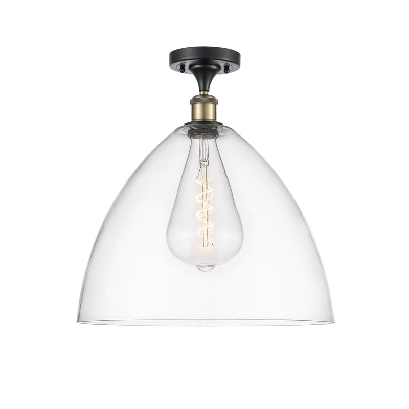 Innovations Bristol 16in 1-Light Semi-Flush Mount | Industrial Black Antique Brass Steel and Clear Glass | Entryway & Hallway | Model 616-1F-BAB-GBD-162
