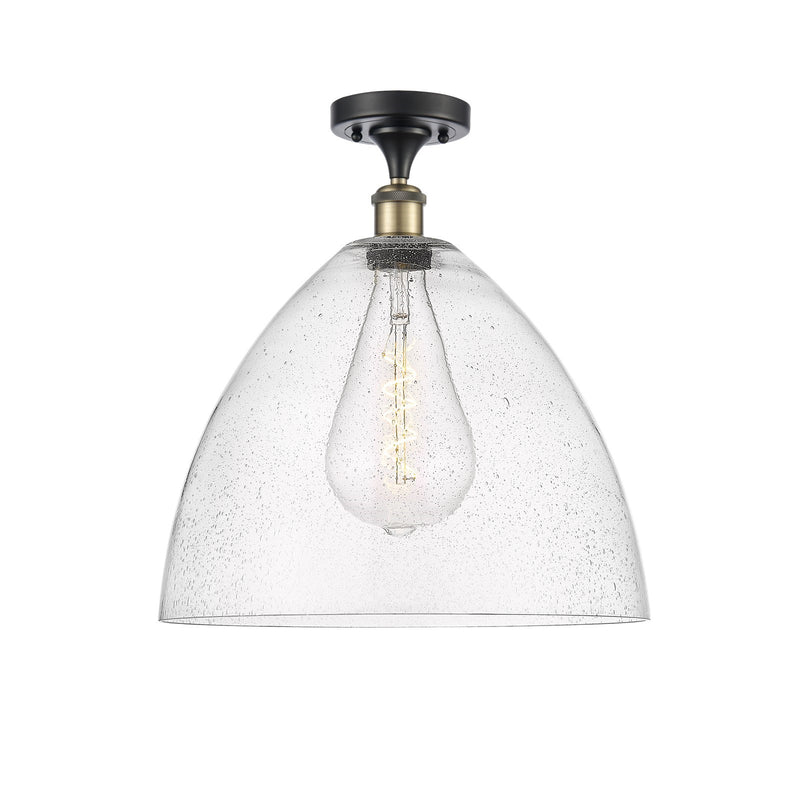Innovations Bristol 16in 1-Light Semi-Flush Mount | Industrial Black Antique Brass Steel and Seedy Glass | Hallway & Entryway | Model 616-1F-BAB-GBD-164