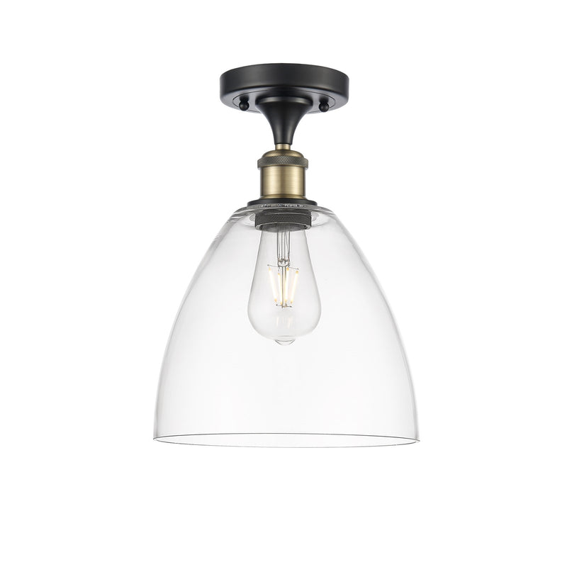 Innovations Bristol 9in 1-Light Semi-Flush Mount | Industrial Black Antique Brass Steel and Clear Glass | Entryway & Hallway | Model 616-1F-BAB-GBD-92