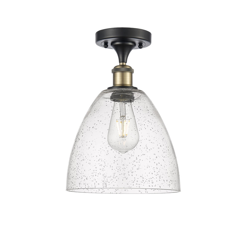 Innovations Bristol 9in 1-Light Semi-Flush Mount | Industrial Black Antique Brass Steel and Seedy Glass | Entryway & Hallway | 9 | Model 616-1F-BAB-GBD-94