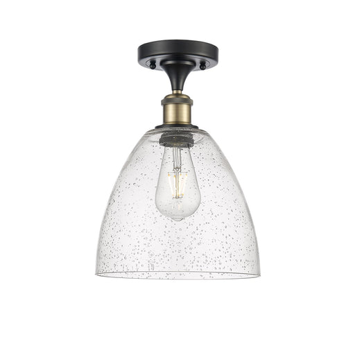 Innovations Bristol 9in 1-Light Semi-Flush Mount | Industrial Black Antique Brass Steel and Seedy Glass | Entryway & Hallway | 9 | Model 616-1F-BAB-GBD-94