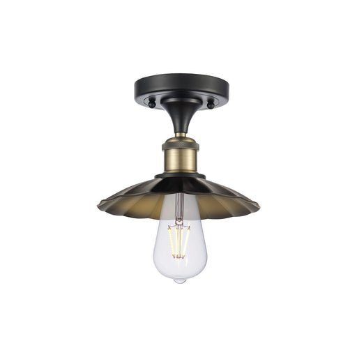 Innovations Scallop 8in 1-Light Semi-Flush Mount | Traditional Industrial Black Antique Brass and Matte Black Metal Shade | Model 616-1F-BAB-M17-BK