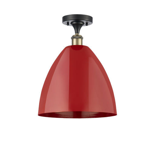 Innovations Plymouth 12in 1-Light Semi-Flush Mount | Industrial Black Antique Brass and Matte Red Metal | Kitchen & Hallway | Model 616-1F-BAB-MBD-12-RD
