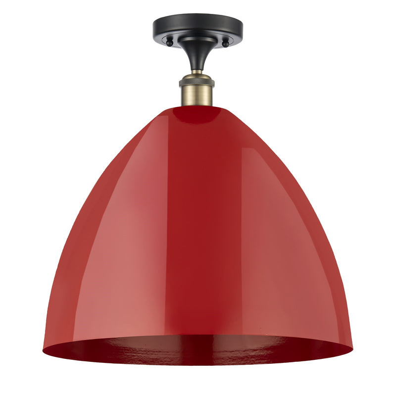 Innovations Plymouth 16in 1-Light Semi-Flush Mount | Industrial Black Antique Brass Steel and Matte Red Metal | Kitchen & | Model 616-1F-BAB-MBD-16-RD