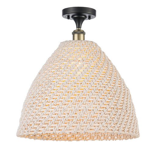 Innovations Bristol Natural 16in 1-Light Semi-Flush Mount | Farmhouse Black Antique Brass Steel and Natural Fiber Dome Shade | Model 616-1F-BAB-NBD-16-NAT