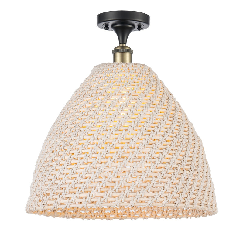 Innovations Bristol Natural 16in 1-Light Semi-Flush Mount | Farmhouse Black Antique Brass Steel and Natural Fiber Dome Shade | Model 616-1F-BAB-NBD-16-NAT