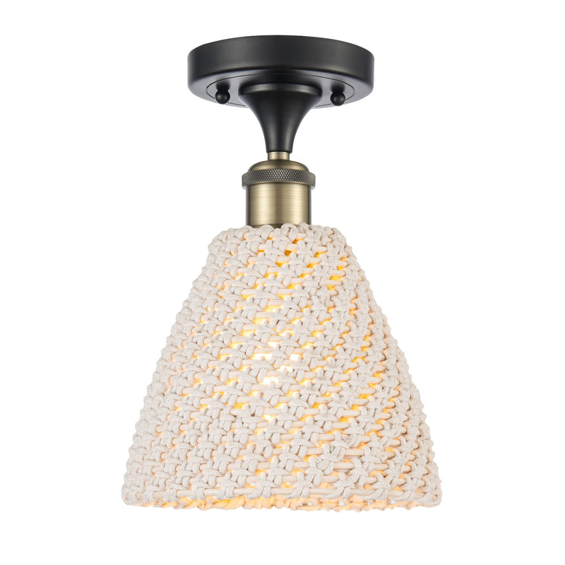 Innovations Bristol Natural 7.5in 1-Light Semi-Flush Mount | Industrial Black Antique Brass and Natural Fiber Shade | Model 616-1F-BAB-NBD-75-NAT