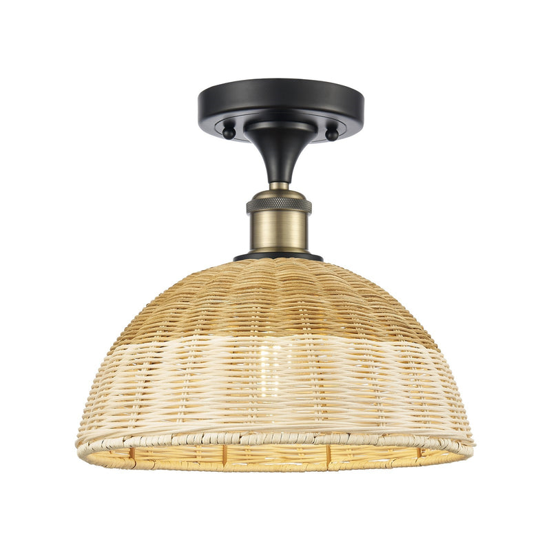 Innovations Bristol Natural II 12in 1-Light Semi-Flush Mount | Industrial Black Antique Brass and Natural Fiber Shade | Model 616-1F-BAB-NBD2-12-NAT