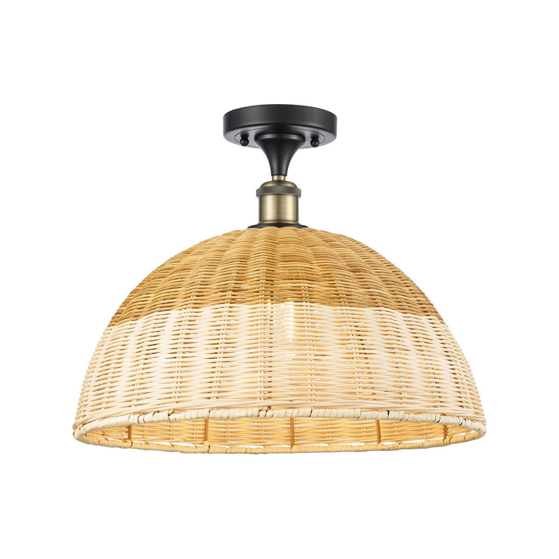 Innovations Bristol Natural II 16in 1-Light Semi-Flush Mount | Industrial Black Antique Brass and Natural Fiber Shade | Model 616-1F-BAB-NBD2-16-NAT