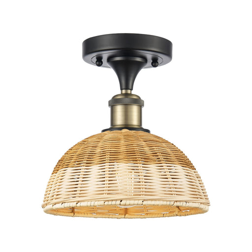 Innovations Lighting Bristol Natural II 9in 1-Light Semi-Flush Mount | Industrial Black Antique Brass Steel and Natural | Model 616-1F-BAB-NBD2-9-NAT