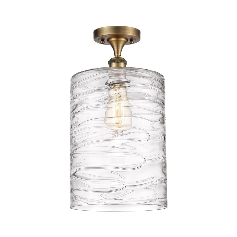 Innovations Cobbleskill 9in 1-Light Semi-Flush Mount | Art Nouveau Brushed Brass Steel and Deco Swirl Clear Glass | Entryway & | Model 616-1F-BB-G1113-L