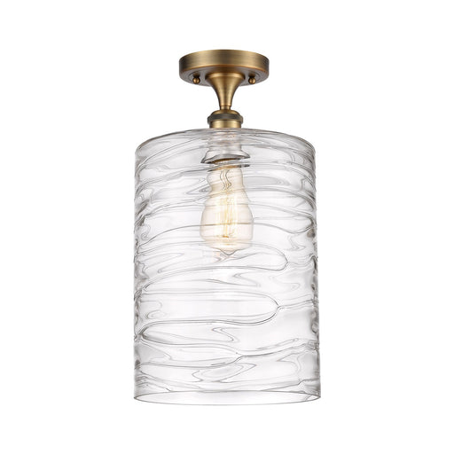 Innovations Cobbleskill 9in 1-Light Semi-Flush Mount | Art Nouveau Brushed Brass Steel and Deco Swirl Clear Glass | Entryway & | Model 616-1F-BB-G1113-L