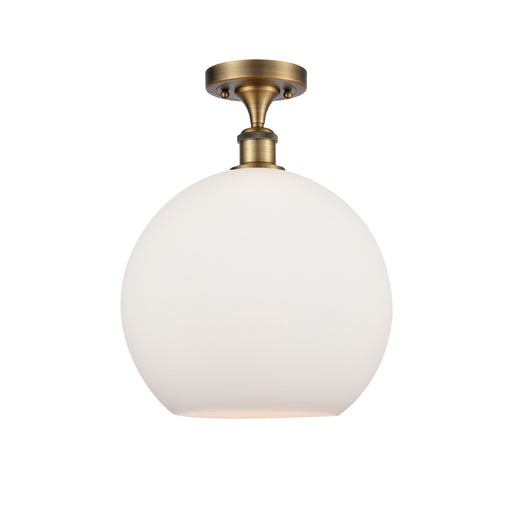 Innovations Athens 12in 1-Light Semi-Flush Mount | Industrial Brushed Brass Steel and Matte White Glass | Entryway & Hallway | Model 616-1F-BB-G121-12