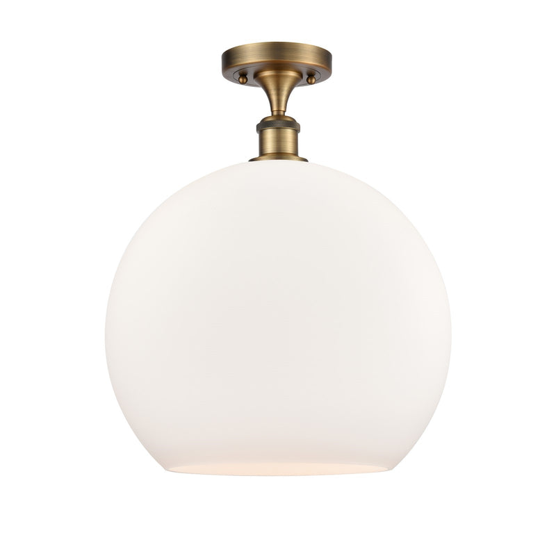 Innovations Athens 14in 1-Light Semi-Flush Mount | Industrial Brushed Brass Steel and Matte White Glass | Kitchen & Bathroom | Model 616-1F-BB-G121-14