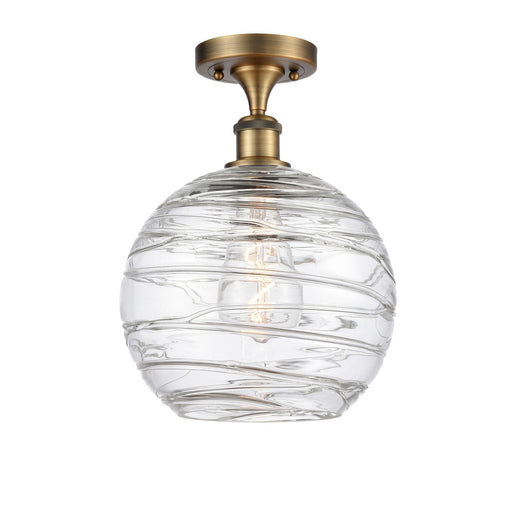 Innovations Athens Deco Swirl 10in 1-Light Semi-Flush Mount | Industrial Brushed Brass and Clear Deco Swirl Glass | Model 616-1F-BB-G1213-10CL