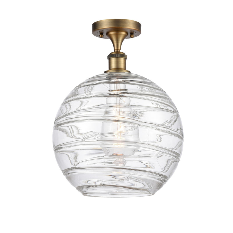 Innovations Athens Deco Swirl 12in 1-Light Semi-Flush Mount | Industrial Brushed Brass and Clear Deco Swirl Glass | Entryway | Model 616-1F-BB-G1213-12CL