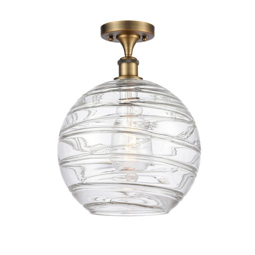 Innovations Athens Deco Swirl 12in 1-Light Semi-Flush Mount | Industrial Brushed Brass and Clear Deco Swirl Glass | Entryway | Model 616-1F-BB-G1213-12CL