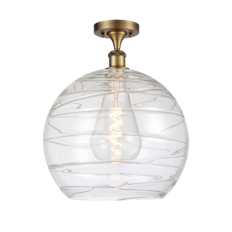 Innovations Athens Deco Swirl 14in 1-Light Semi-Flush Mount | Industrial Brushed Brass Steel and Clear Deco Swirl Glass | Model 616-1F-BB-G1213-14CL