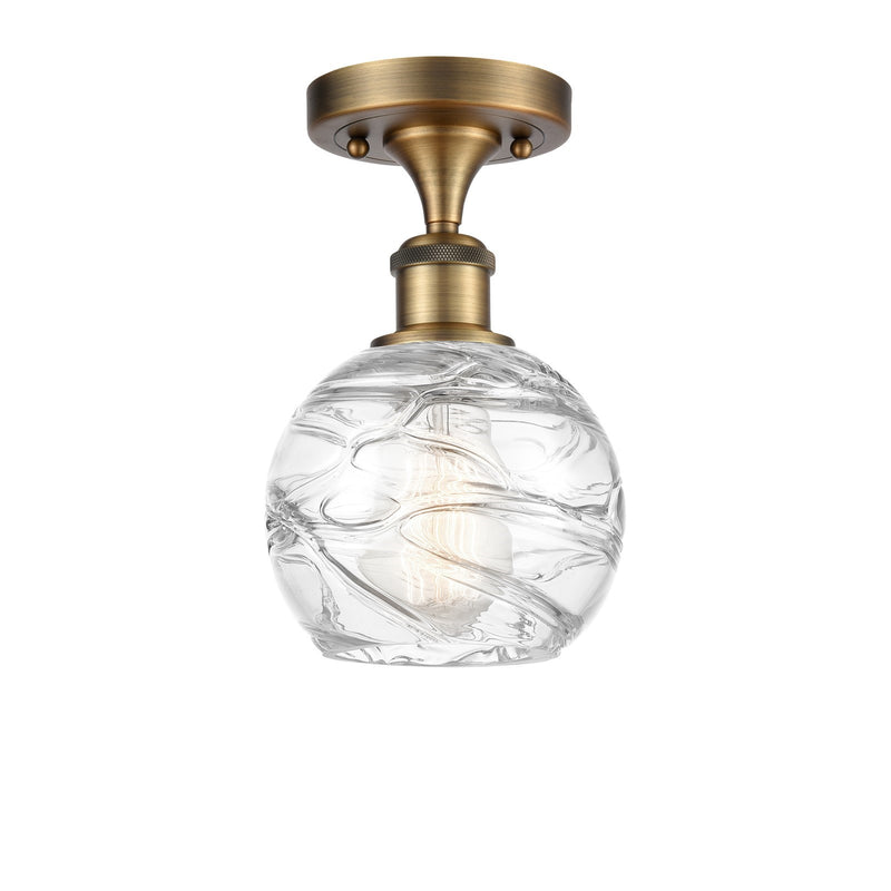 Innovations Athens Deco Swirl 6in 1-Light Semi-Flush Mount | Industrial Brushed Brass Steel and Clear Deco Swirl Glass | Model 616-1F-BB-G1213-6CL