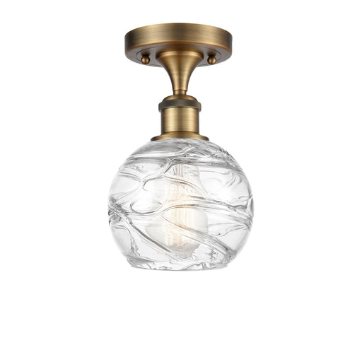 Innovations Athens Deco Swirl 6in 1-Light Semi-Flush Mount | Industrial Brushed Brass Steel and Clear Deco Swirl Glass | Model 616-1F-BB-G1213-6CL