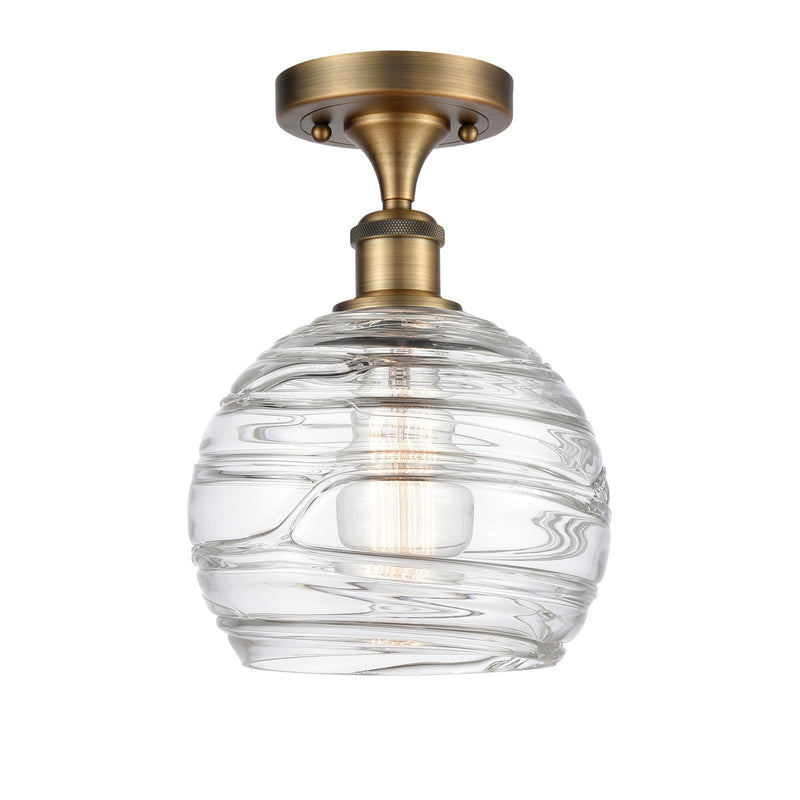 Innovations Athens Deco Swirl 8in 1-Light Semi-Flush Mount | Industrial Brushed Brass and Clear Deco Swirl Glass | Entryway & | Model 616-1F-BB-G1213-8CL
