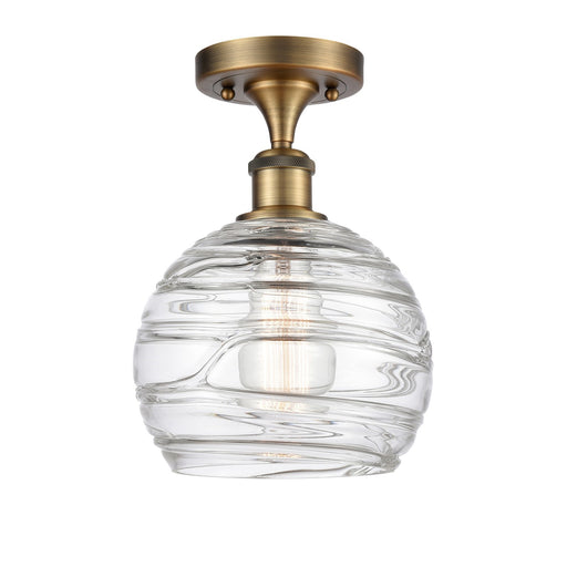 Innovations Athens Deco Swirl 8in 1-Light Semi-Flush Mount | Industrial Brushed Brass and Clear Deco Swirl Glass | Entryway & | Model 616-1F-BB-G1213-8CL