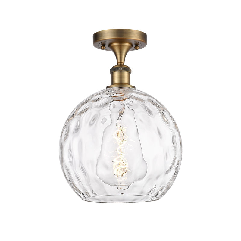 Innovations Athens Water Glass 10in 1-Light Semi-Flush Mount | Industrial Brushed Brass Steel and Clear Water Glass | Damp | Model 616-1F-BB-G1215-10