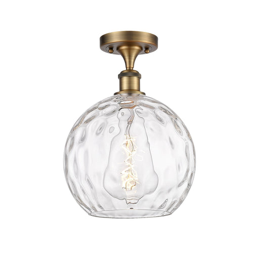 Innovations Athens Water Glass 10in 1-Light Semi-Flush Mount | Industrial Brushed Brass Steel and Clear Water Glass | Damp | Model 616-1F-BB-G1215-10