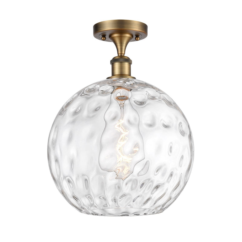 Innovations Athens Water Glass 12in 1-Light Semi-Flush Mount | Industrial Brushed Brass and Clear Glass | Kitchen & Hallway | Model 616-1F-BB-G1215-12
